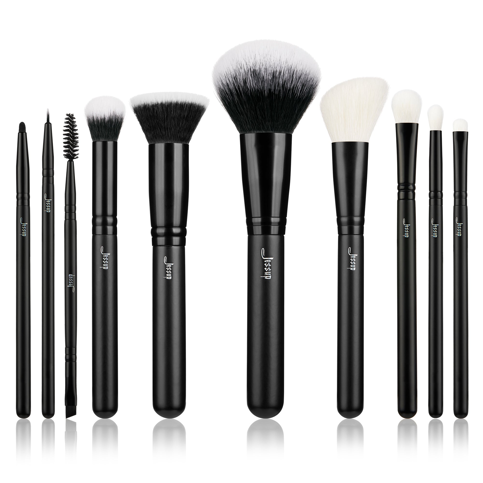 Jessup Makeup Brush Set 10pcs Black Make Up Brushes Set Professional with Natural Synthetic Hair for Foundation Blending Blush Concealer Eyeshadow