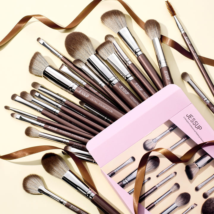 (NEW) Professional Makeup Brush Set Full Face Shimmer Brown 25pcs T511