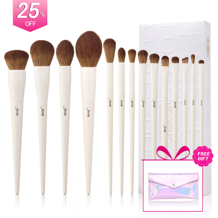 Luxury Light Gray Comprehensive Eye and Face Brush Set 14pcs T329