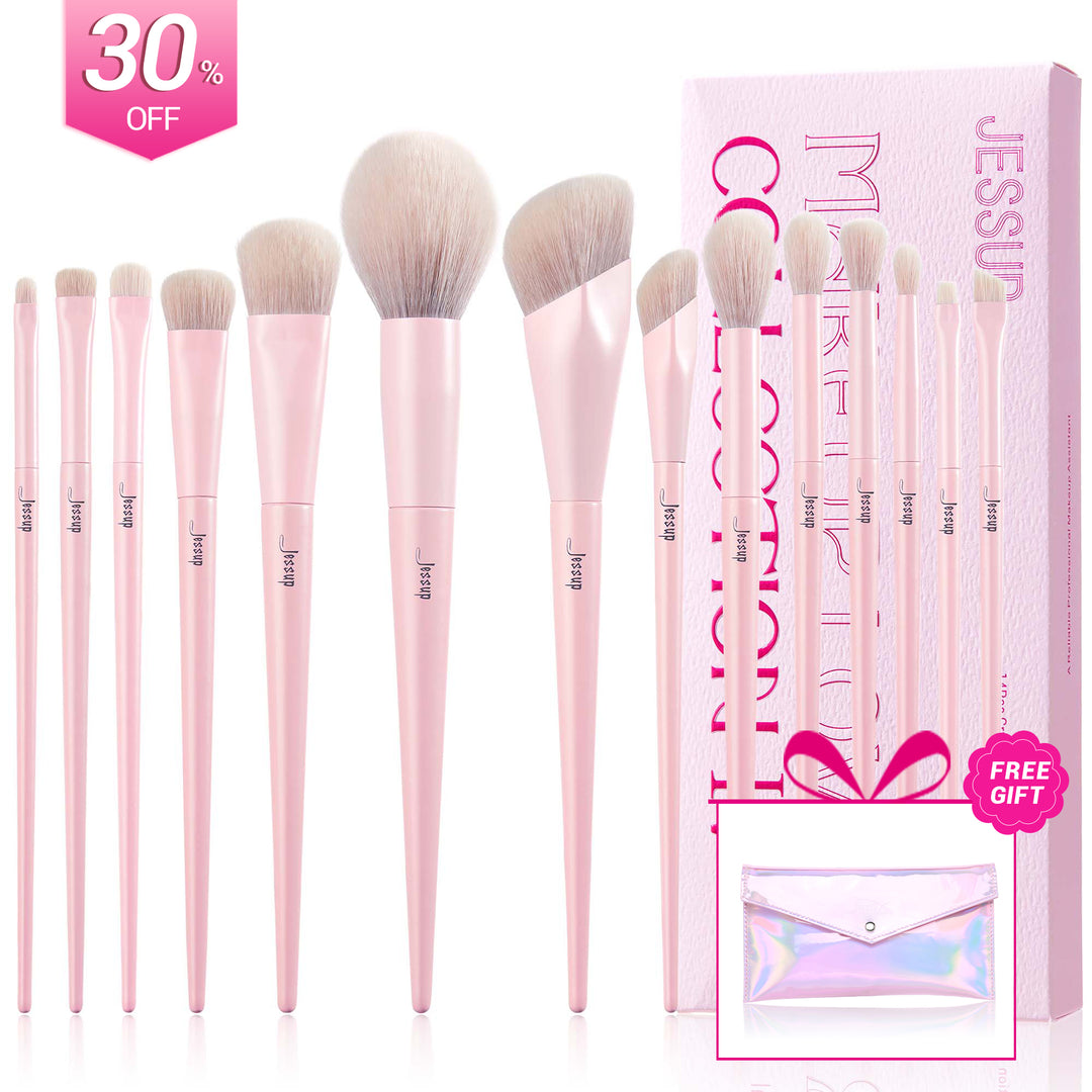 Jessup Crystal Pink Makeup Brushes Set Premium Vegan T495