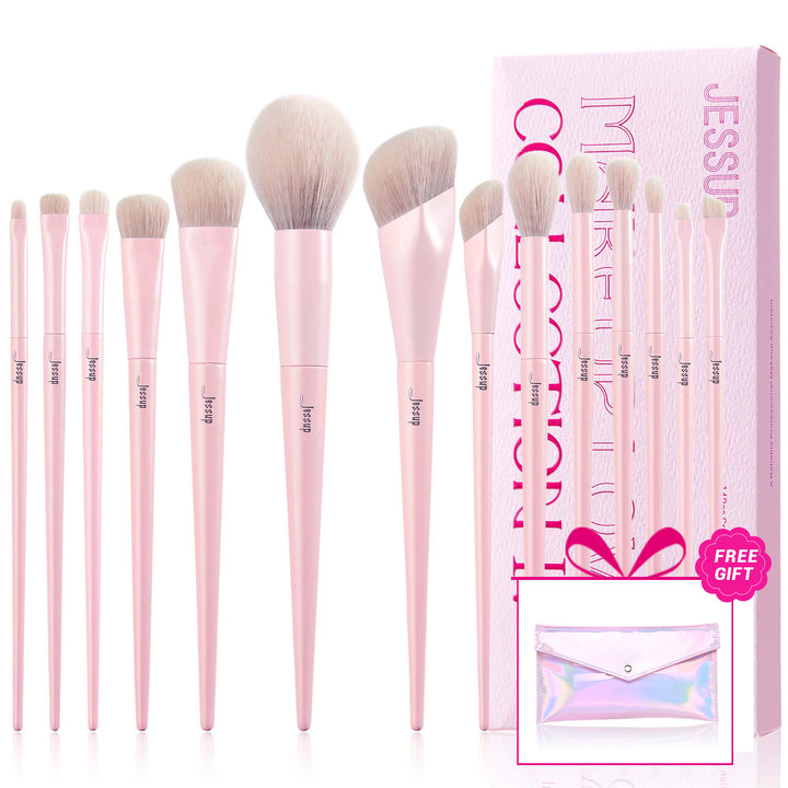 Jessup Crystal Pink Makeup Brushes Set Premium Vegan T495