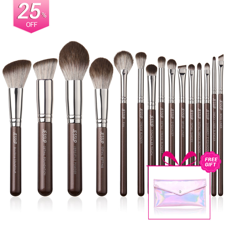 Brown Makeup Brushes Set Professional Premium Synthetic 15pcs T498