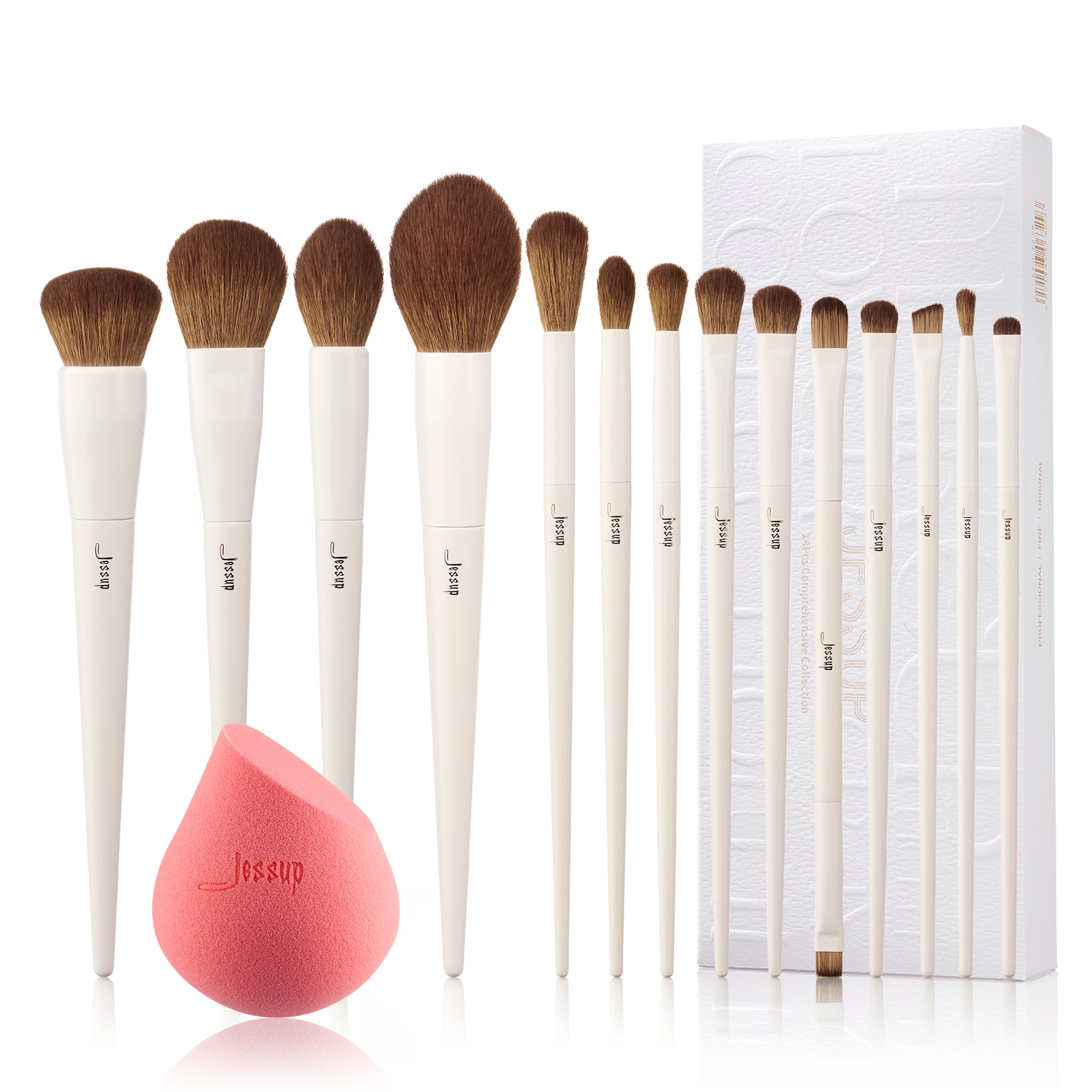 Luxury Gray Eye and Face Brush Set Vegan Synthetic 14pcs Jessup