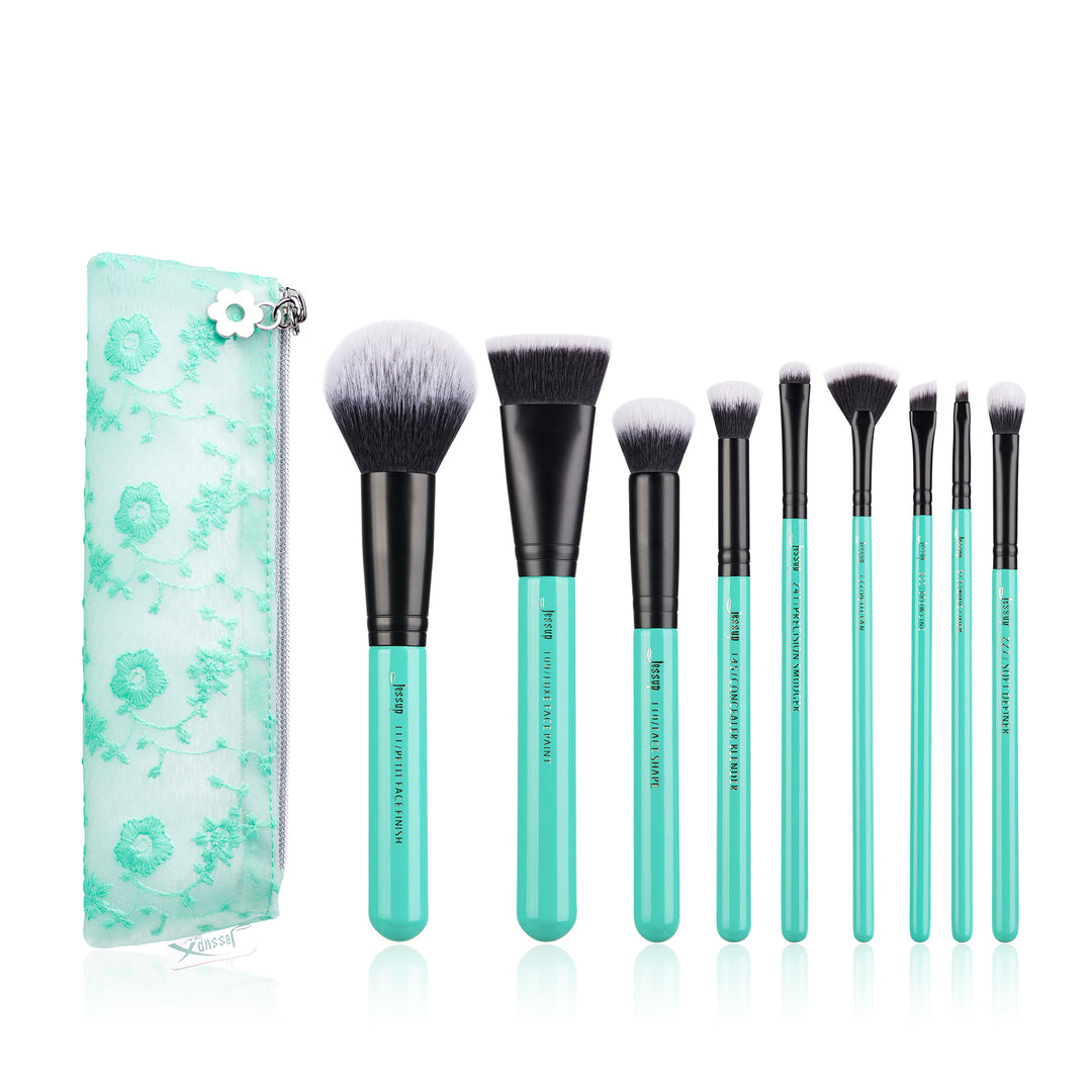NEW SEPHORA Here's The Skinny Brush Wrap Set TEAL 5 Brushes & Zippered Case  NWT!